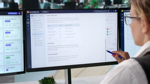 Software Engineer Analyzes AI-powered Knowledge Base Vídeo Stock 342971452