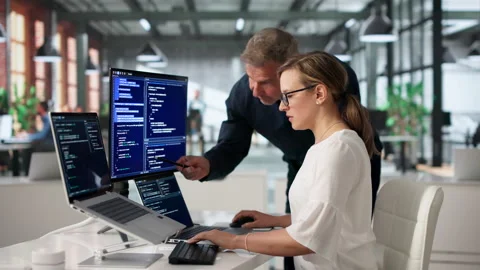 Software Engineer And Analyst Collaborating On Secure Coding Stock Footage 336366350