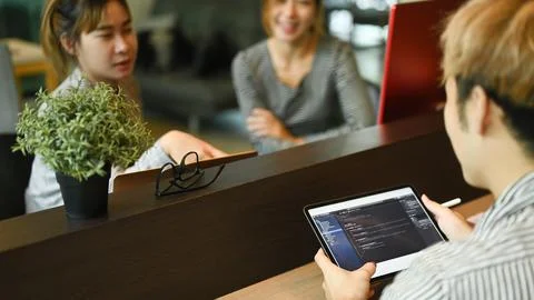 Software engineer and coding programmer working on new project together at co Stock-Fotos