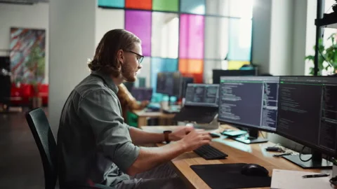 Software Engineer Coding Application in Office Stock Footage 223191428