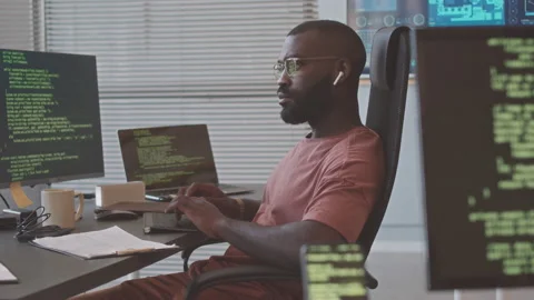 Software Engineer Coding on Computer in Office Stock Footage 224054877