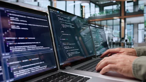 Software Engineer Coding At Desk, Securing Data Stock-Footage 347908635