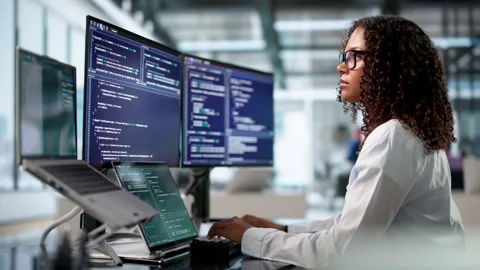 Software Engineer Coding On Laptop And Desktop Stock Footage 341010996