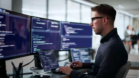 Software Engineer Coding New Algorithm On Laptop Stock Footage 340995592