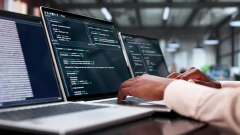 Software Engineer Coding Secure Data On Laptop Stock Footage 339910100