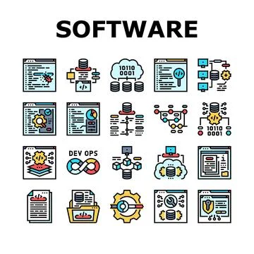 Software engineer computer code icons set vector Stock Illustration