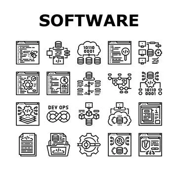 Software engineer computer code icons set vector Illustrazione stock