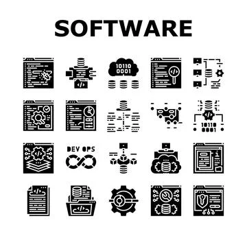 Software engineer computer code icons set vector Stock Illustration