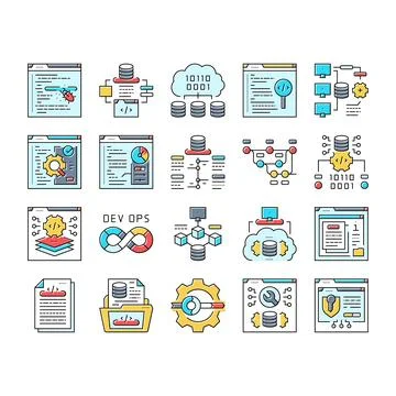 Software engineer computer code icons set vector Illustrazione stock