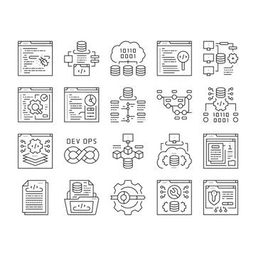 Software engineer computer code icons set vector Stock Illustration