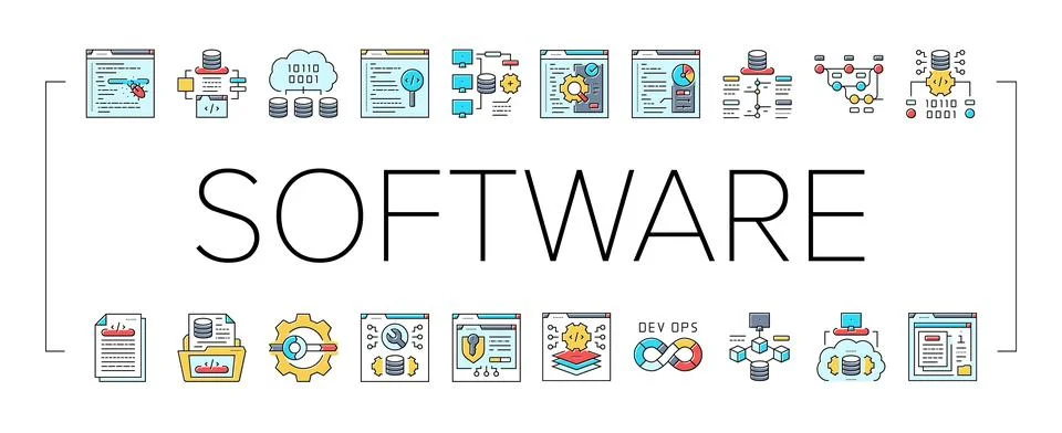 Software engineer computer code icons set vector 스톡 일러스트