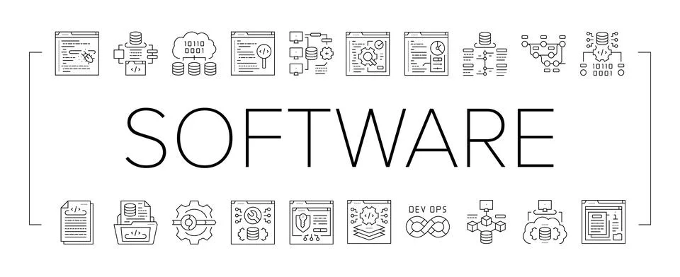 Software engineer computer code icons set vector Stock Illustration