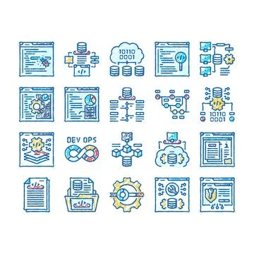 Software engineer computer code icons hand drawn Stock Illustration