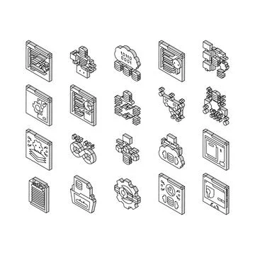 Software engineer computer code isometric icons set vector Stock Illustration