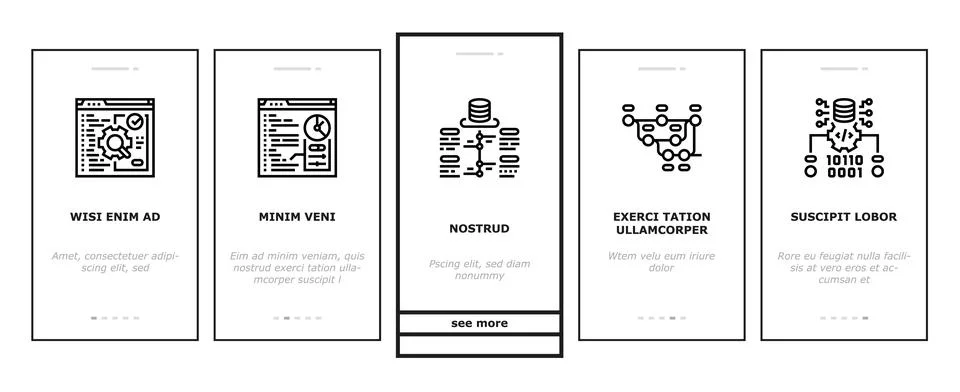 Software engineer computer code onboarding icons set vector Stock Illustration