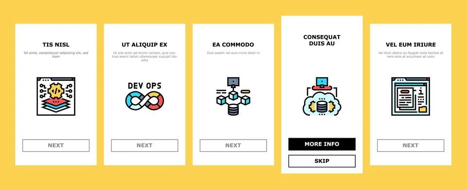 Software engineer computer code onboarding icons set vector Stock Illustration