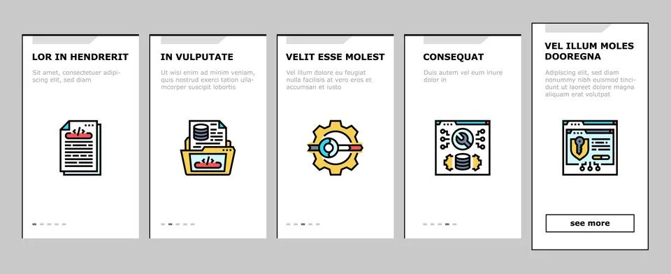 Software engineer computer code onboarding icons set vector Stock Illustration