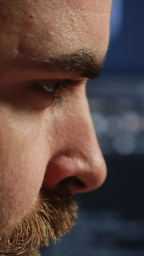 Software engineer concerned, concentrating on finding code bugs, close up Stock Footage 264513279
