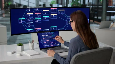 Software Engineer Creating Visual Workflow On Laptop Stock Footage 347903959