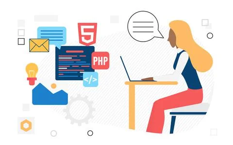 Software engineer developer building backend webpage 스톡 일러스트