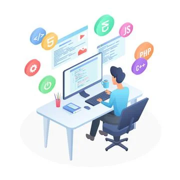 Software engineer developer coding computer program Stock Illustration