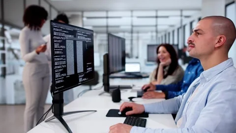 Software Engineer Developer Using Desktop Computer Stock Footage 292202944