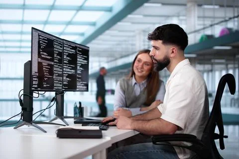 Software Engineer Developer Using Desktop Computer 스톡 사진