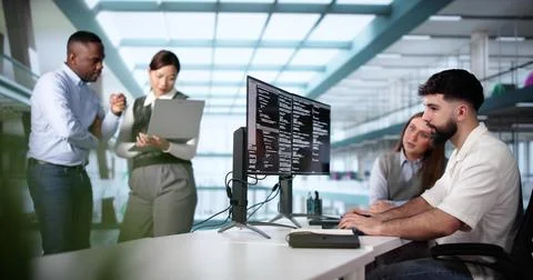 Software Engineer Developer Using Desktop Computer Foto stock