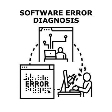 Software engineer diagnosing computer system error problems Illustrazione stock