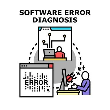 Software engineer diagnosing computer system error problems Stock Illustration