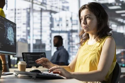 Software engineer doing job, creating machine learning models Foto stock