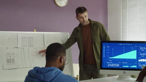 Software Engineer Explaining Work to Newcomers at Office Stock Footage 277416755