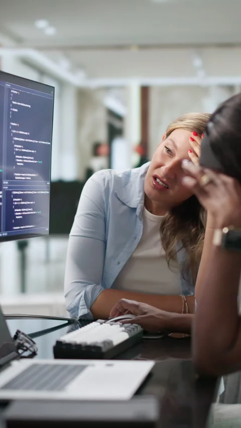 Software Engineer Feeling Tired And Stressed While Working Stock Footage 346320243