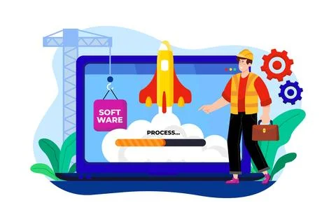 Software Engineer flat illustration concept on white background 스톡 일러스트