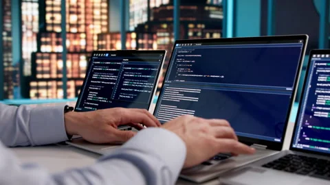Software Engineer Focuses Deeply On Coding Web Projects Stock Footage 332904076