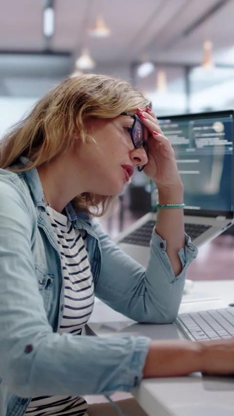 Software Engineer Looks Tired And Stressed While Coding Late Stock Footage 341001688