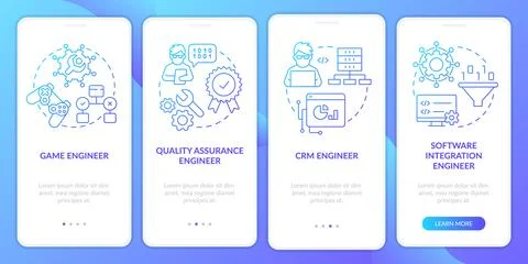 Software engineer paths blue gradient onboarding mobile app screen Stock Illustration