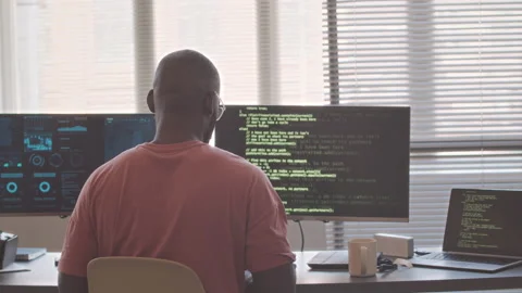 Software Engineer Program Coding Back View Stock Footage 224060675