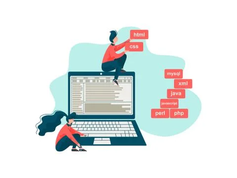 Software Engineer, Programmers Writing Code, Engineering and Programming Vector Stock Illustration