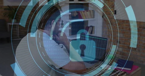 Software engineer reviewing code particles drifting initiating rotating UI Stock Footage 314848541