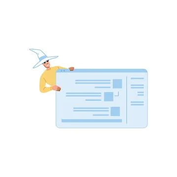 Software engineer showing website mockup wearing wizard hat and sunglasses イラスト素材
