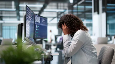 Software Engineer Struggles With Headache While Coding Late Stock Footage 339189481