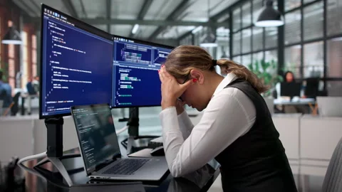 Software Engineer Struggles With Migraine While Coding Late Stock Footage 340999732