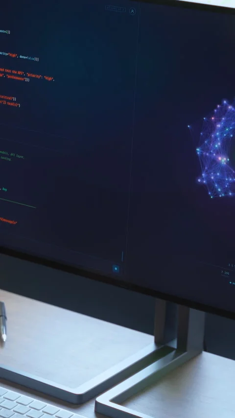Software engineer using AI assistant for coding. Stock Footage 341681214
