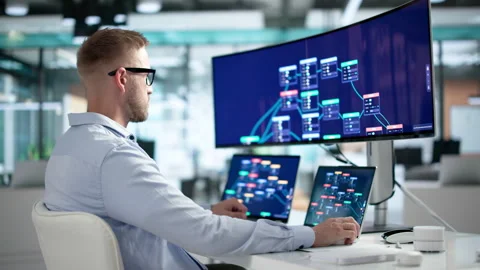 Software Engineer Is Using A Laptop Stock Footage 347281362