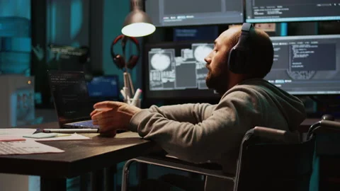 Software engineer using terminal window on laptop to program new code Stock Footage 224583054