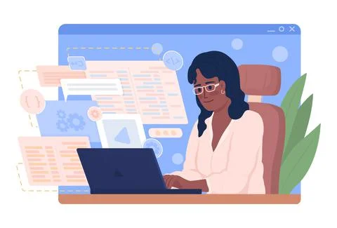 Software engineer at work 2D vector isolated illustration Stock Illustration