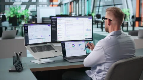 Software Engineer Working On AI Application Using Laptop Stock Footage 347895200