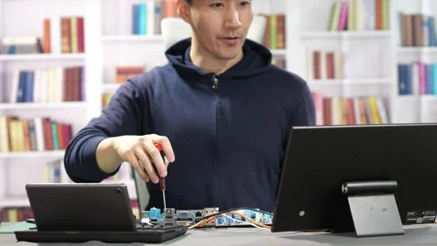 Software Engineer working on an Artificial Intelligence program Stock Footage 295395005