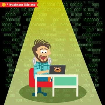 Software engineer working on his notebook Stockillustratie